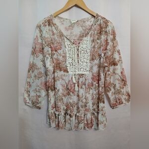 Denim & Supply Ralph Lauren Pink Floral Lace-Up Blouse